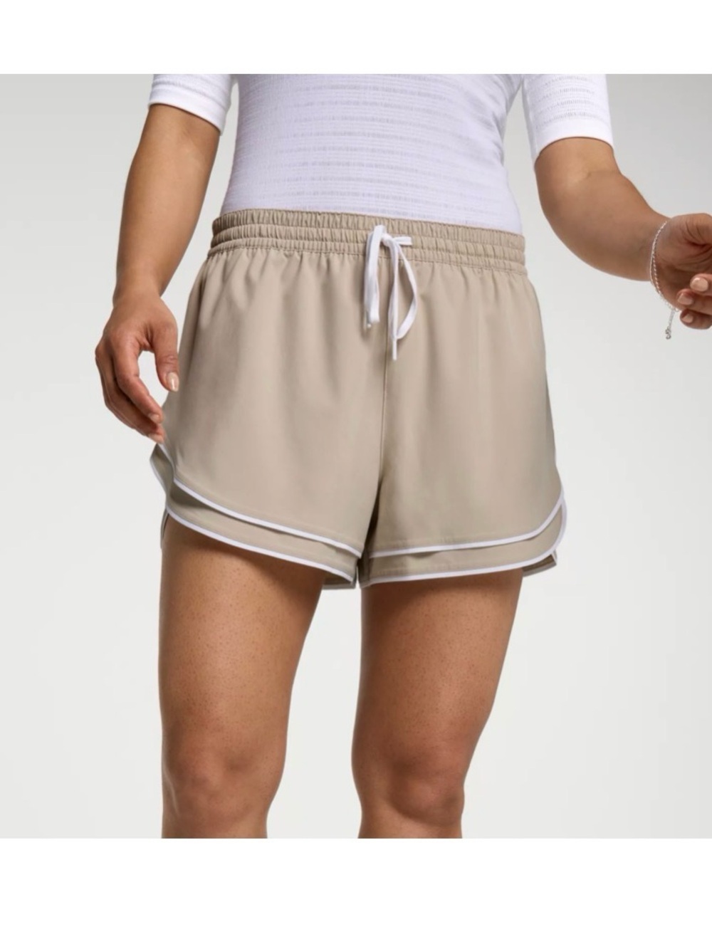 CALIA by Carrie Underwood Beige and White Athletic Shorts Set - Picture 2 of 3